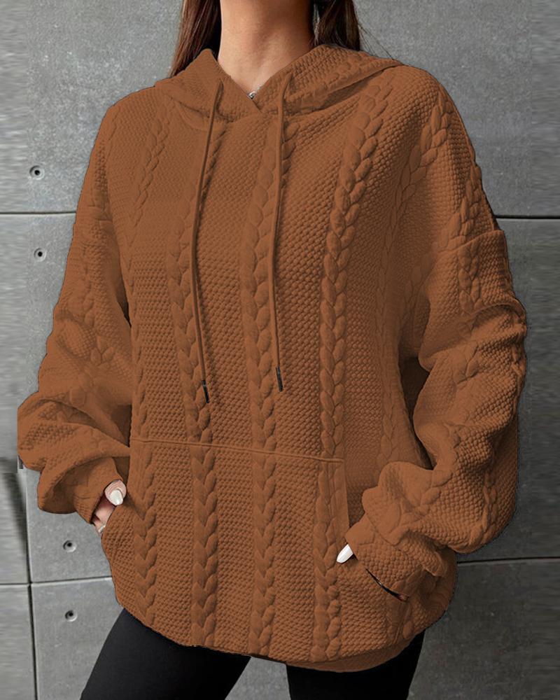 

Pocket Design Drawstring Wheat Textured Hoodie, Coffee
