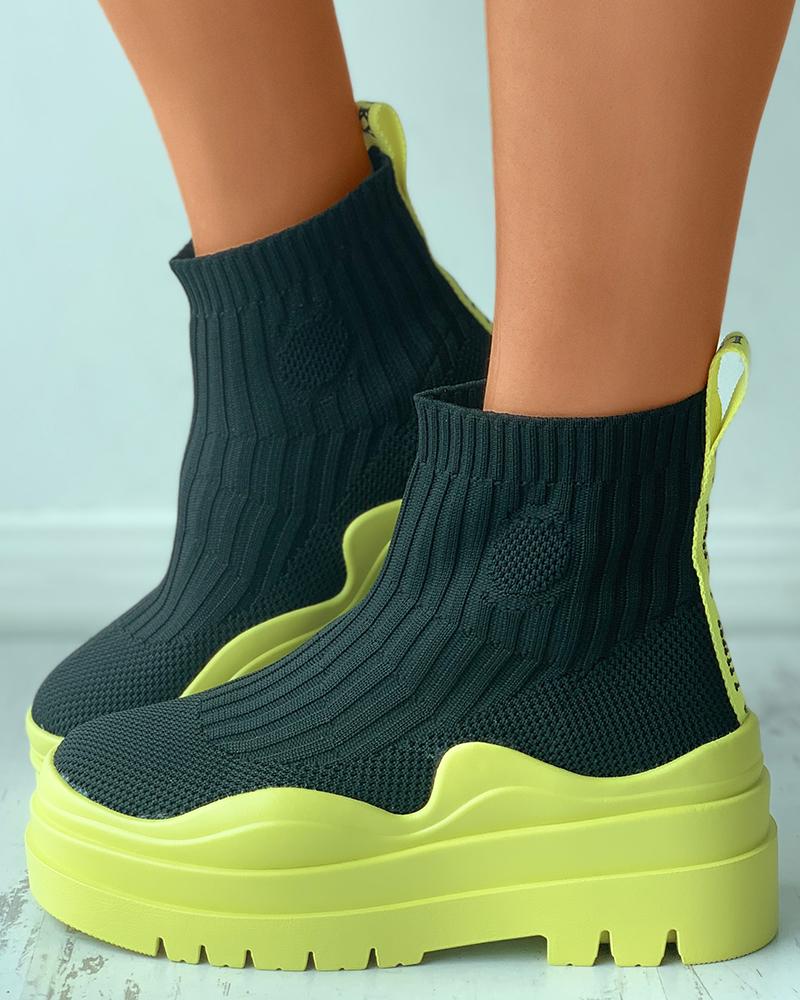 

Knit Flatform High Top Sock Sneaker, Green