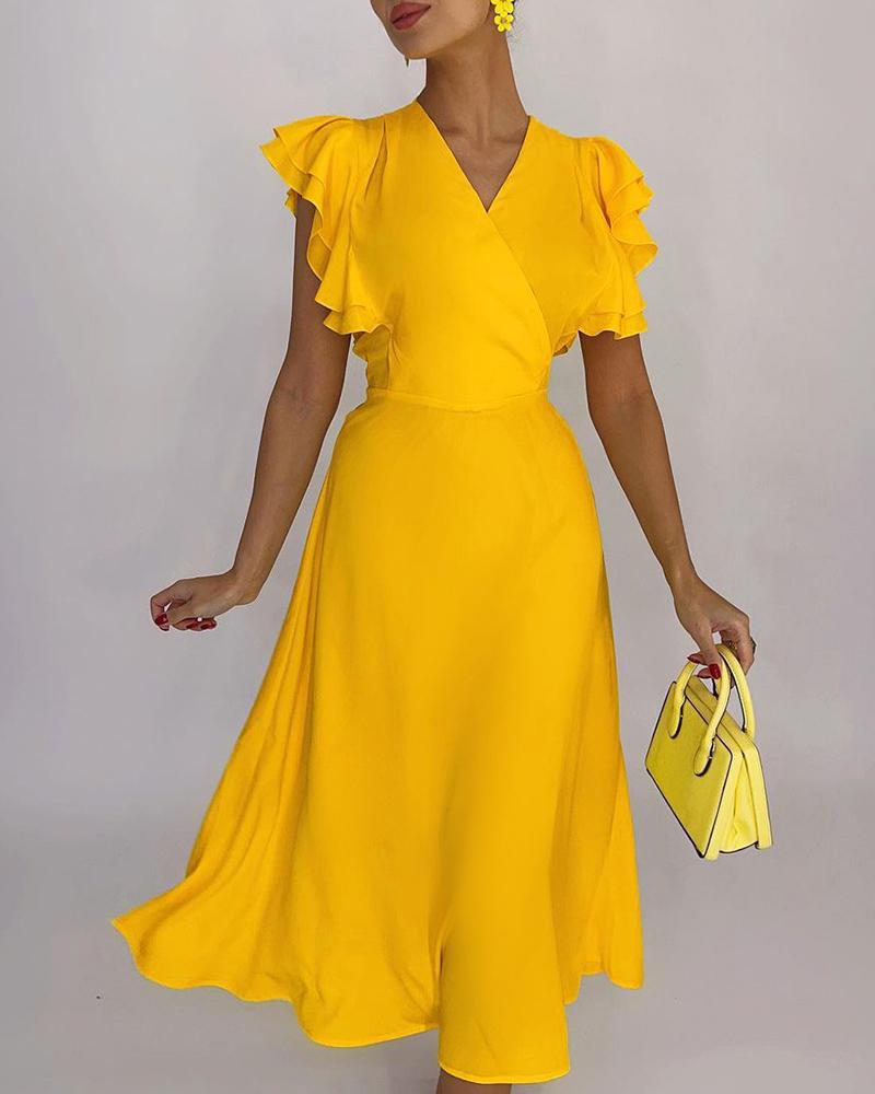 

Ruffles Short Sleeve Casual Dress, Yellow