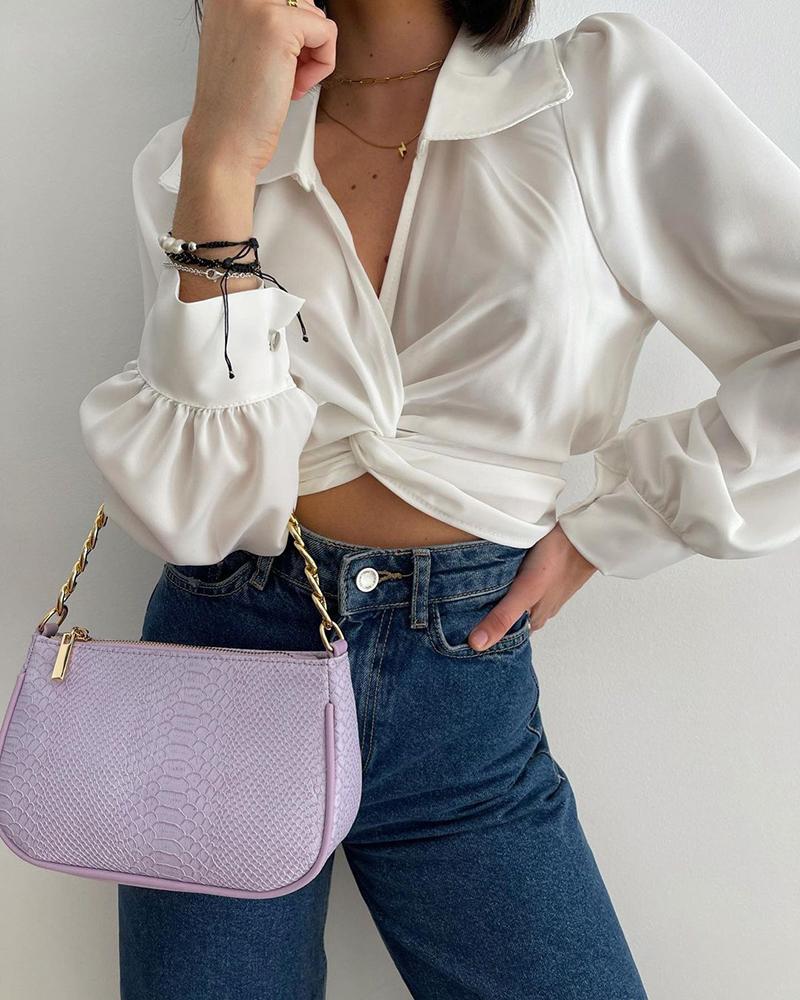 

Twisted Front Puff Sleeve Crop Top, White