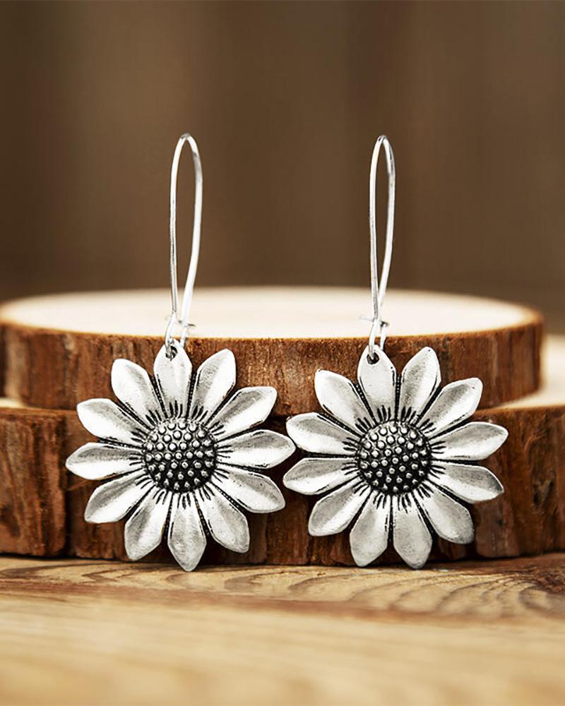 

1Pair Sunflower Wooden Drop Earrings, Silver