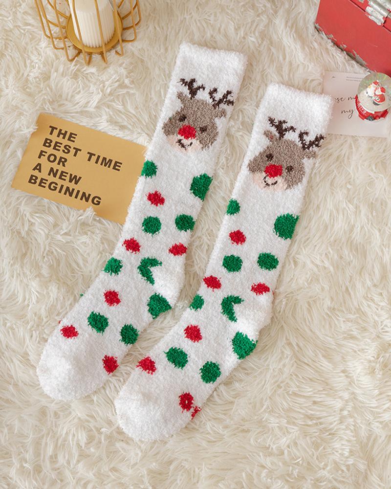 

1Pair Christmas Santa Claus Pattern Over The Calf Fluffy Socks, Style4
