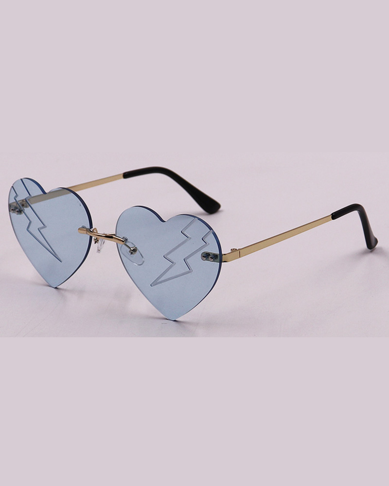 

1Pair Gradient Color Heart Shaped Rimless Trendy Sunglasses, Lighted blue