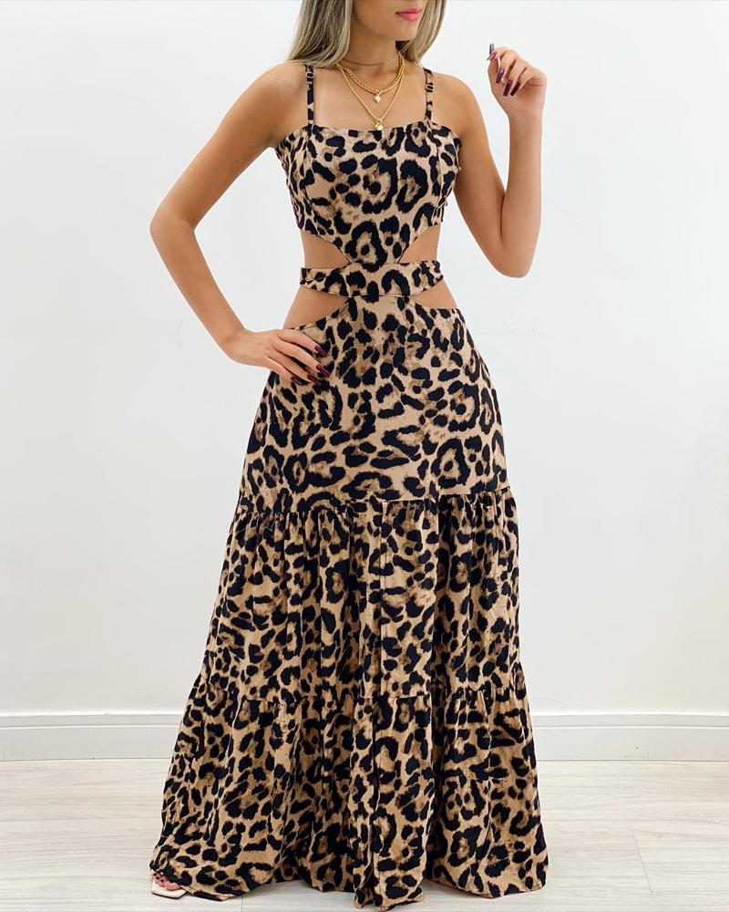 

Leopard Print Cutout Waist Maxi Dress