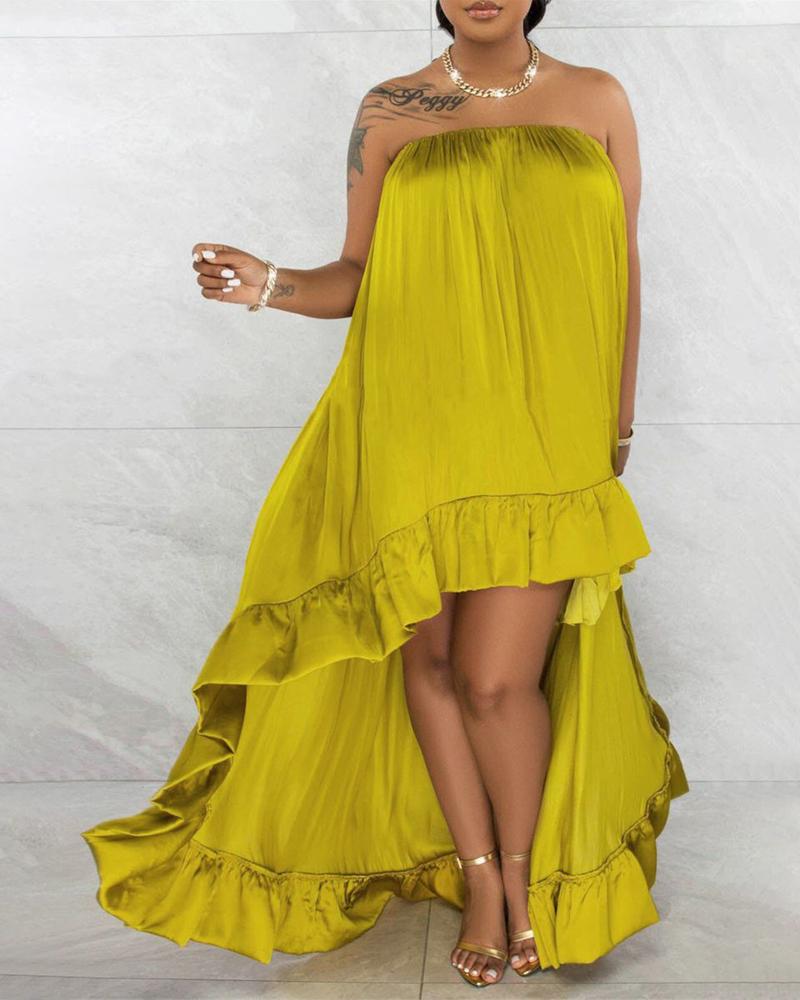 

Plus Size Bandeau Ruched Dip Hem Party Dress, Yellow