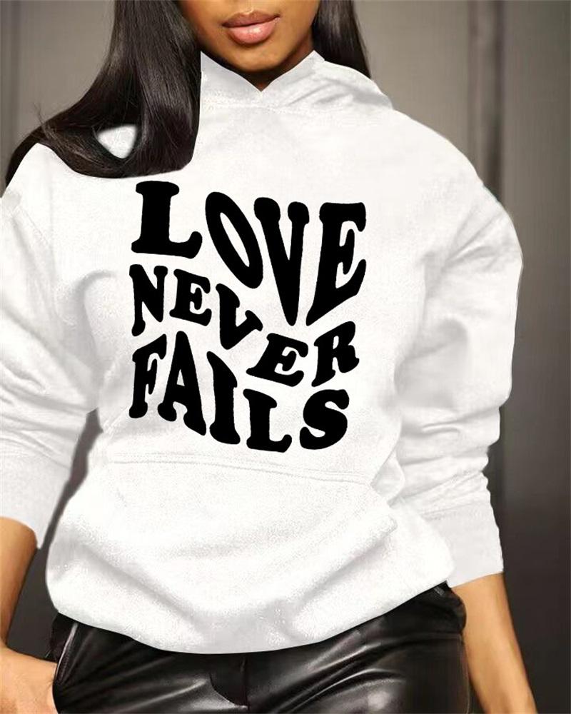 

Letter Print Long Sleeve Casual Hoodie, White