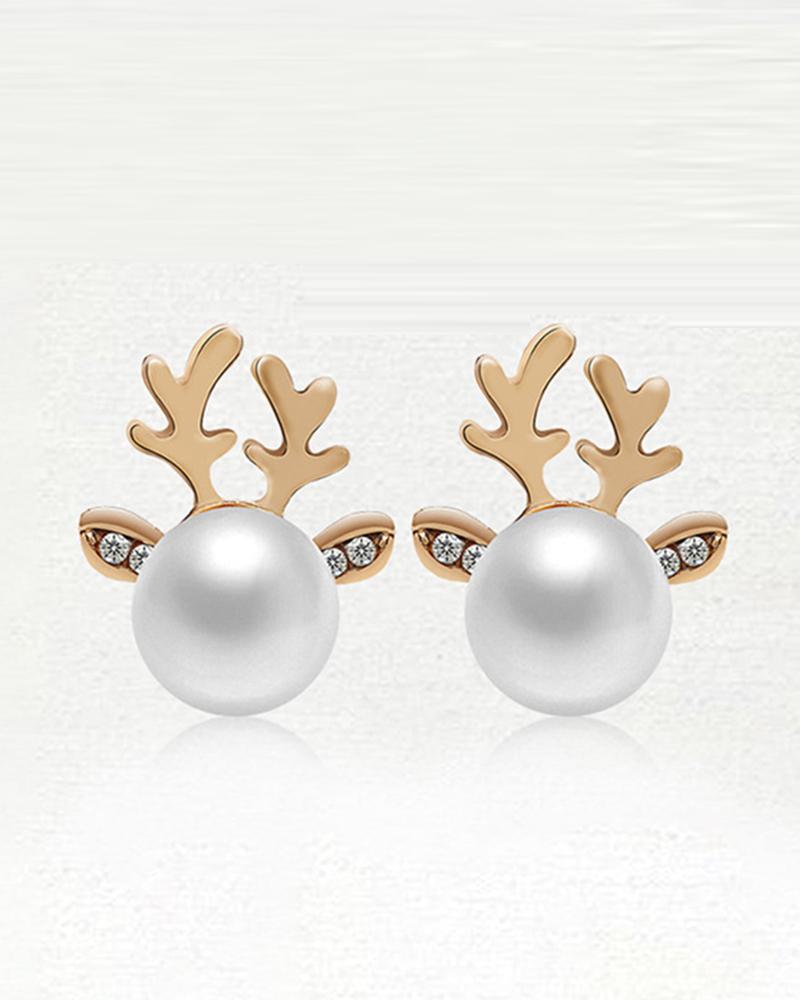 

1Pair Christmas Elk Antler Shaped Pearls Earrings, Gold