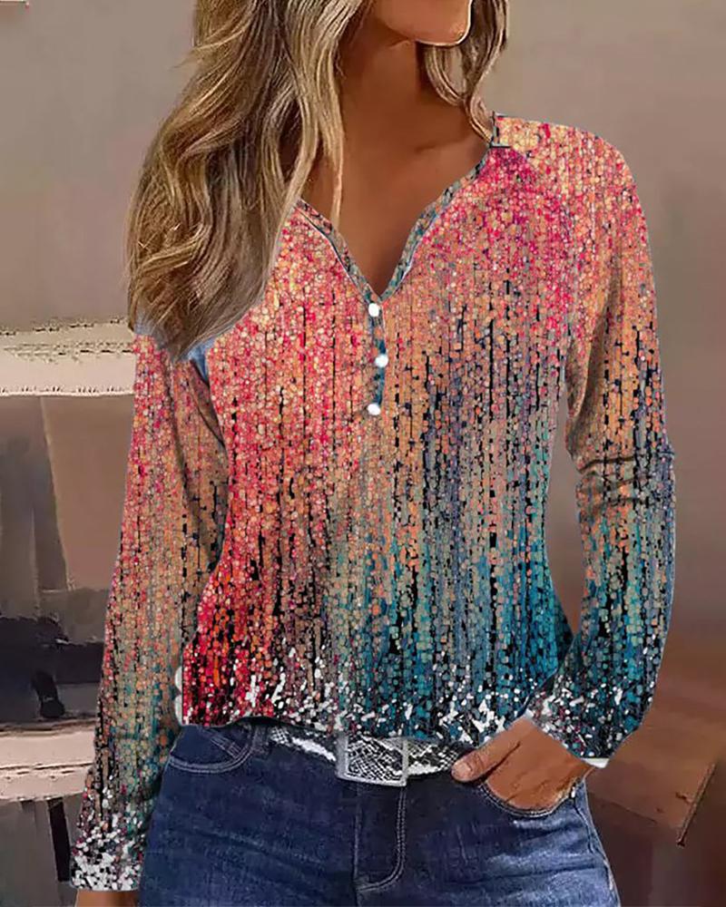 

Ombre Button Decor Casual Blouse, Multicolor