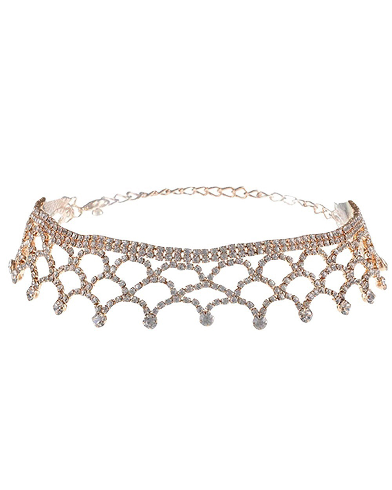 

Layered Cutout Rhinestone Choker, Gold