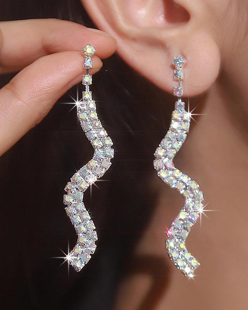 

1Pair Rhinestone Geometric Dangle Drop Earrings, Silver