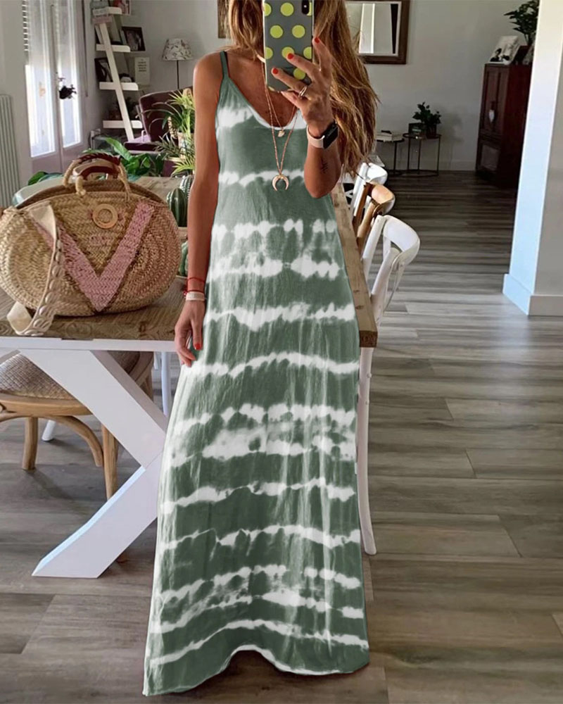 

Tie Dye Print Spaghetti Strap Maxi Dress, Green