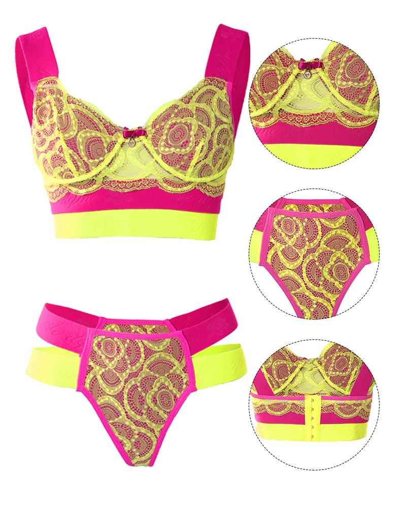 

Colorblock Contrast Lace Lingerie Set, Yellow