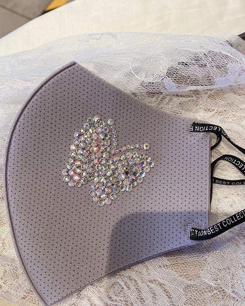 

Glitter Butterfly Pattern Studded Breathable Mouth Mask, Gray