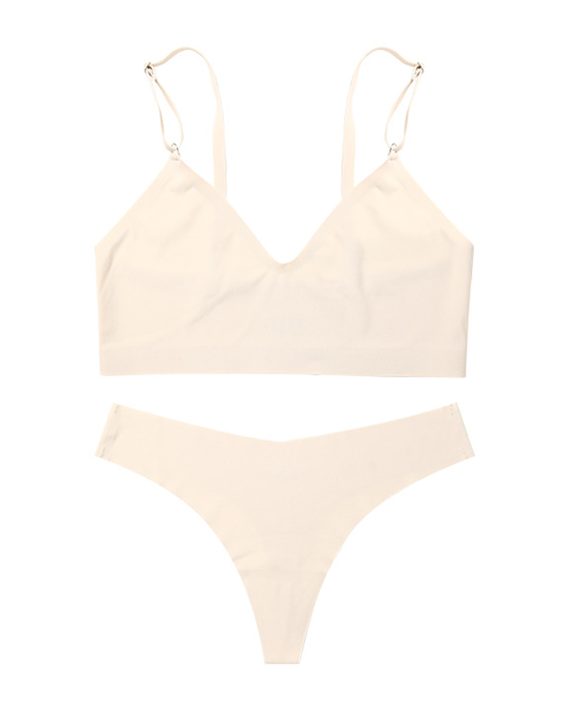 

Seamless V-Neck Wireless Lifting Bra Set, White