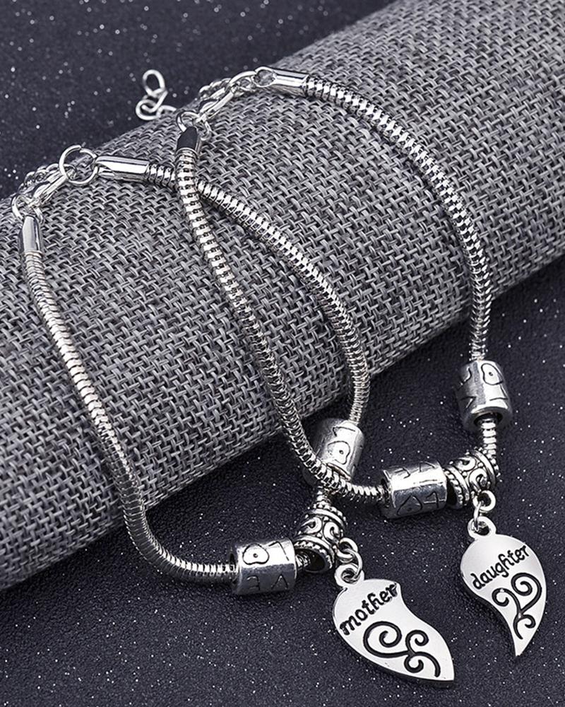 

2pcs Mother's Day Mother And Daughter Matching Heart Bracelets Set, Silver