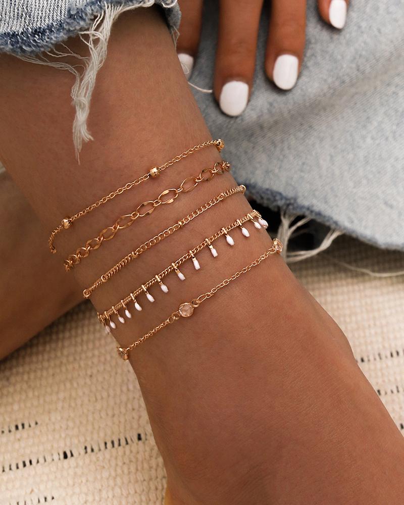 

5PC Rhinestone Pendant Anklet, Gold