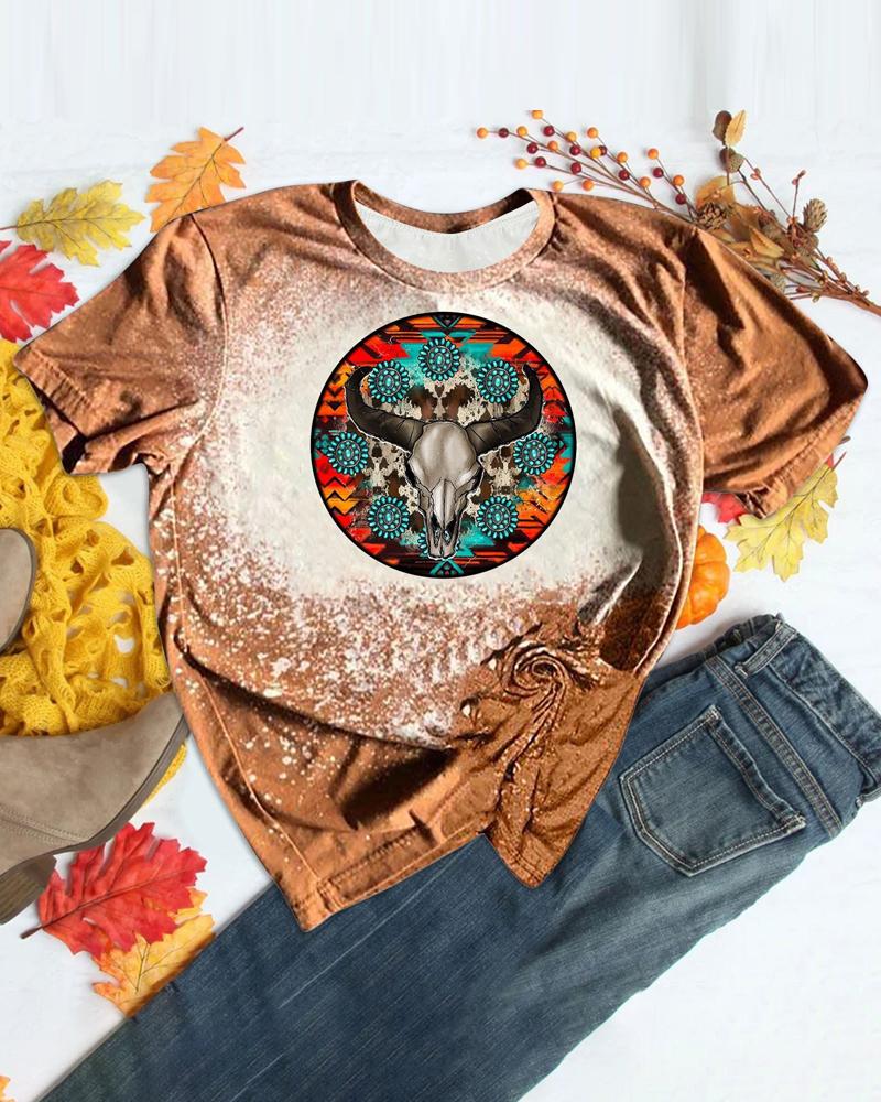 

Highland Cattle Print Casual T-shirt, Style1