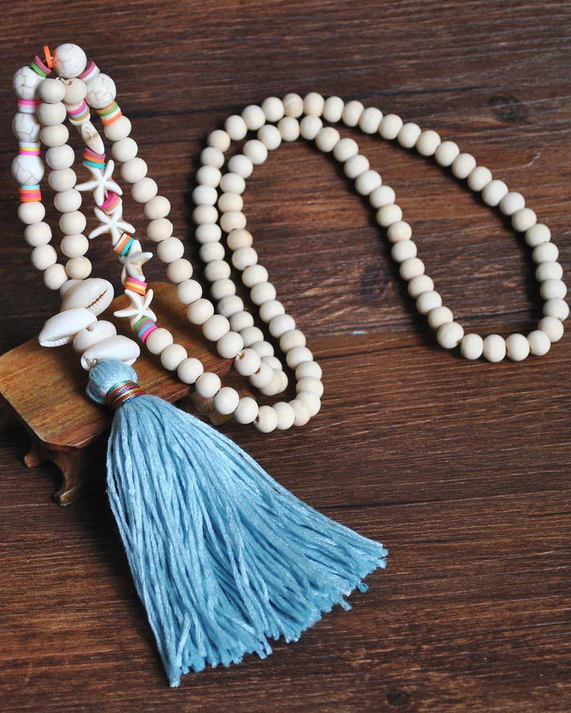 

1pc Bohemian Beaded Tassel Design Turquoise Pendant Necklace, Style6
