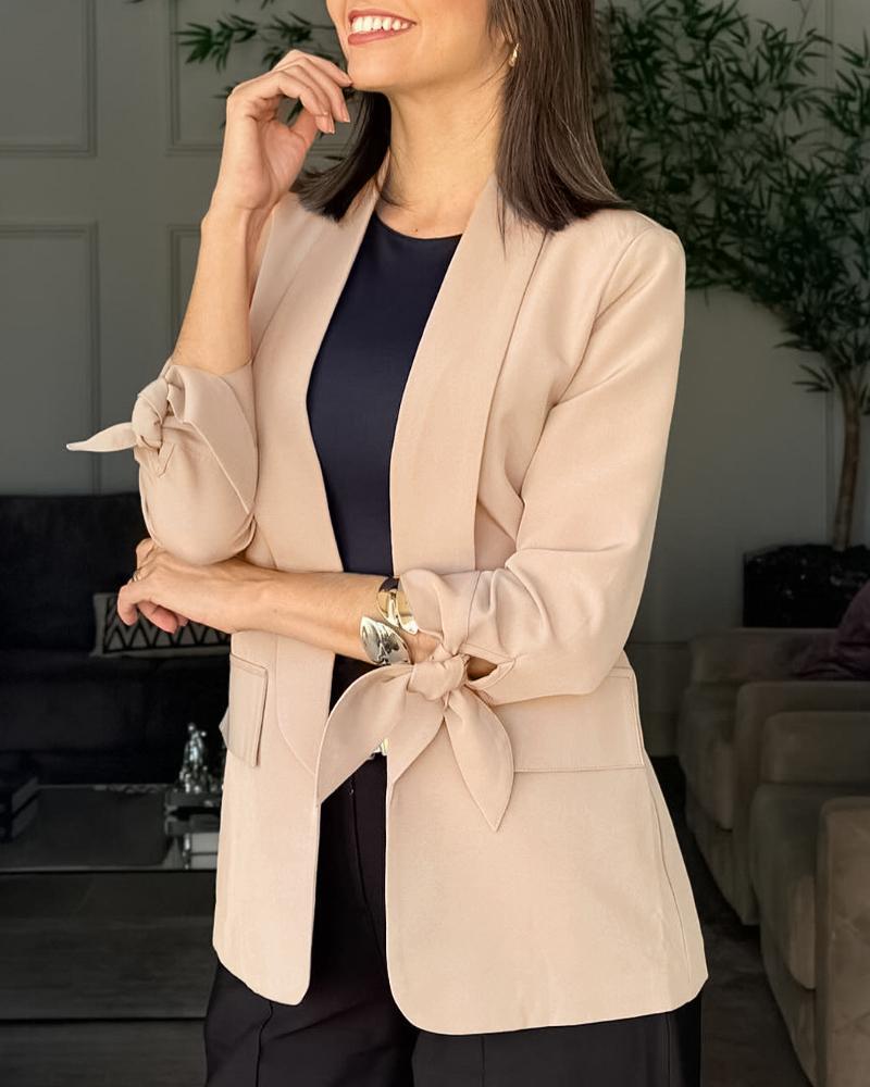 

Blazer de manga larga con detalle anudado y cuello chal, Khaki