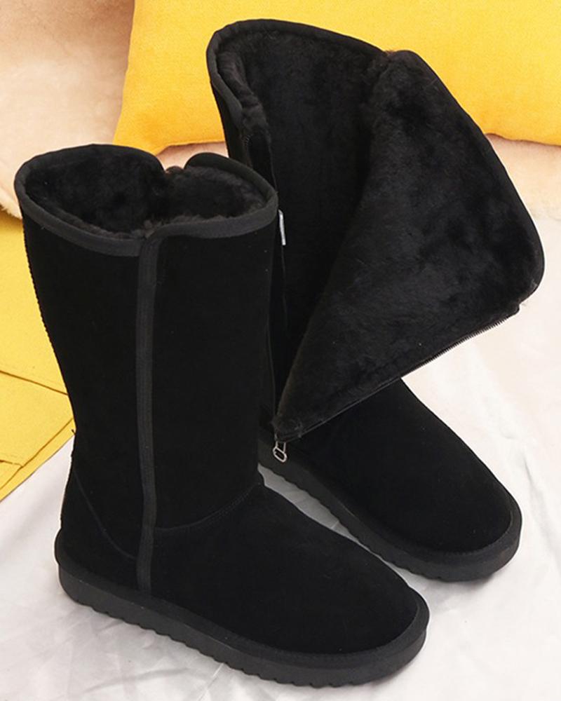 

Side Zip Lined Calf Snow Boots, Black