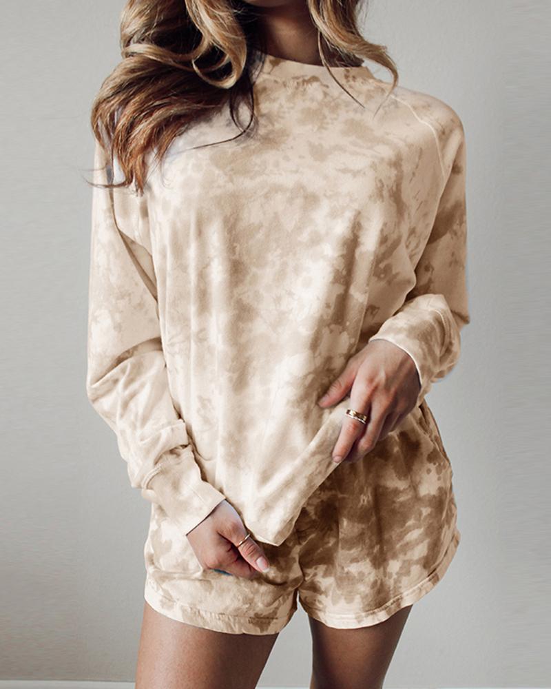 

Colorblock Long Sleeve Casual Pajamas Set, Khaki