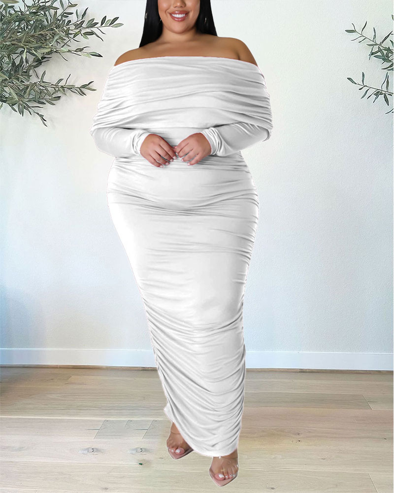 

Plus Size Off Shoulder Ruched Party Dress, White