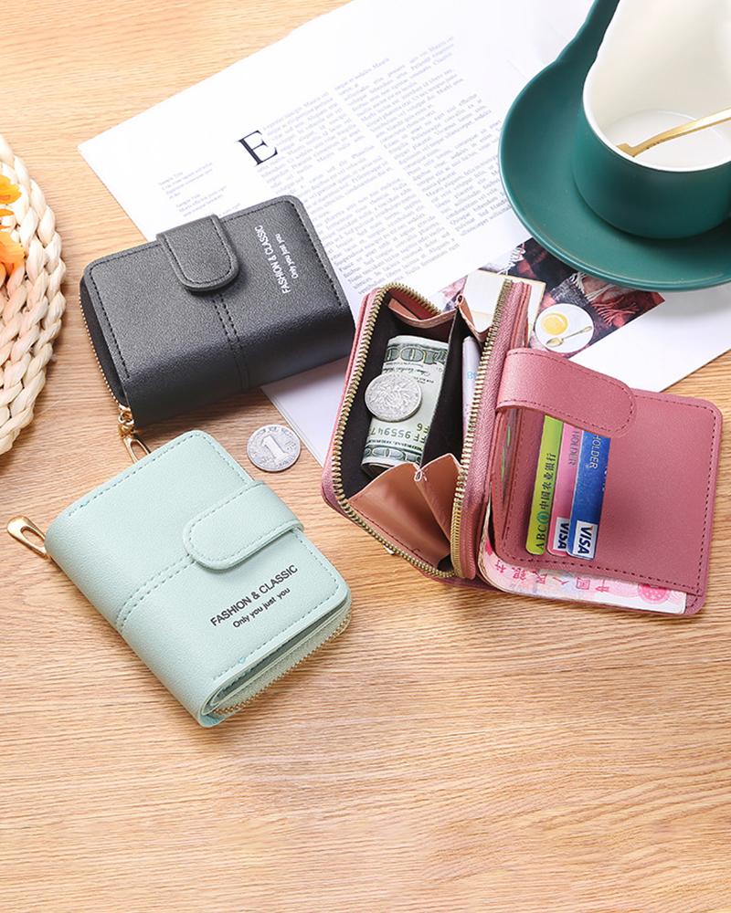 

Small Zipper Decor Purse Clutch Organizer, Green