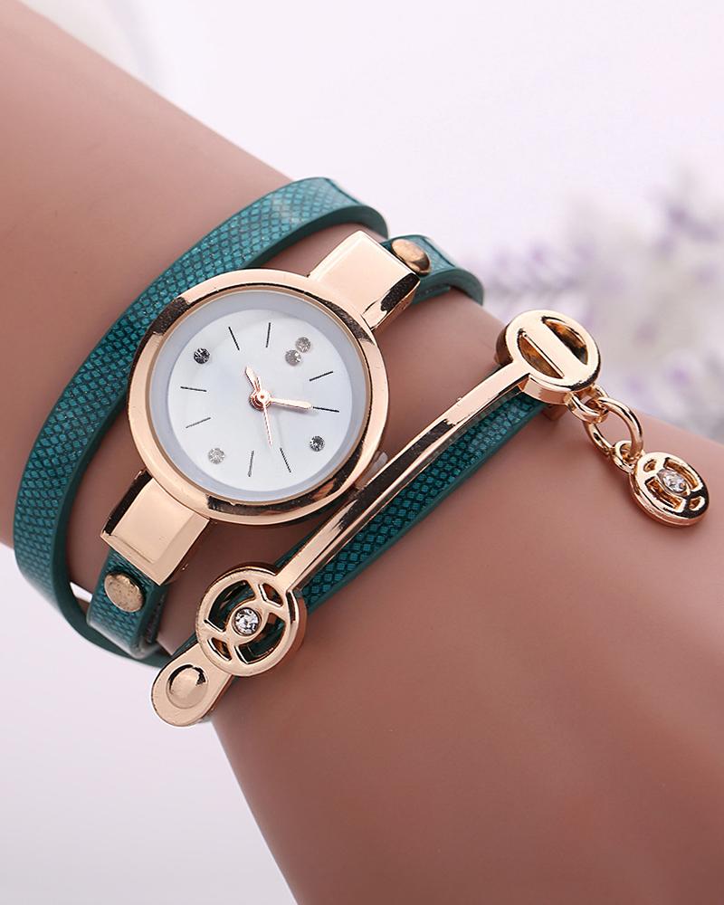 

Minimalism Rhinestone Quartz Watch & Bracelet Set, Green