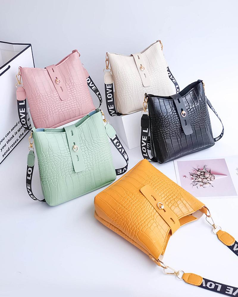 

Crocodile Letter Tape Strap Crossbody Shoulder Bag, Yellow