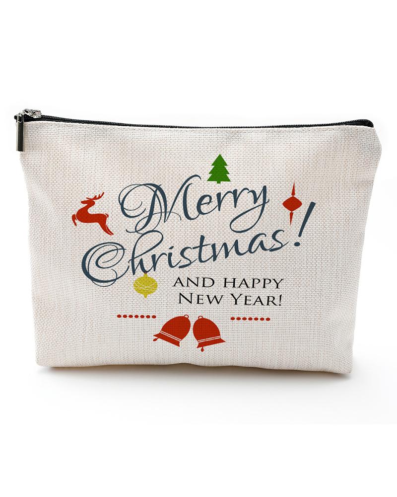 

Christmas Letter Jingle Bell Print Zipper Design Organizer Bag, Style1