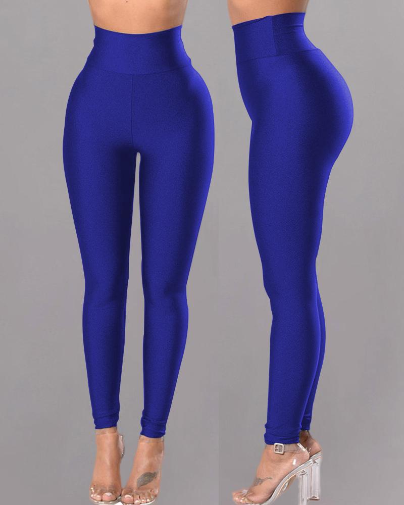 

PU Leather High Waist Skinny Pants, Blue