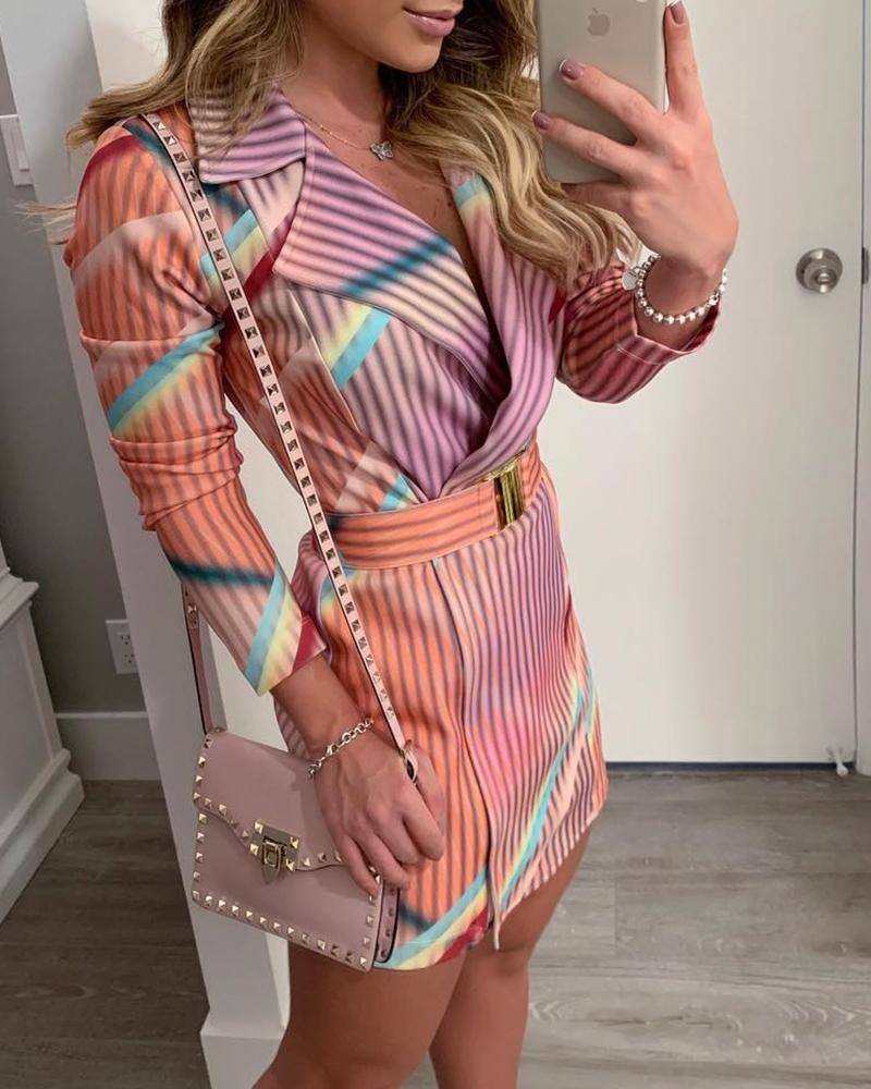 

Colorful Striped Print Blazer Dress, Multicolor