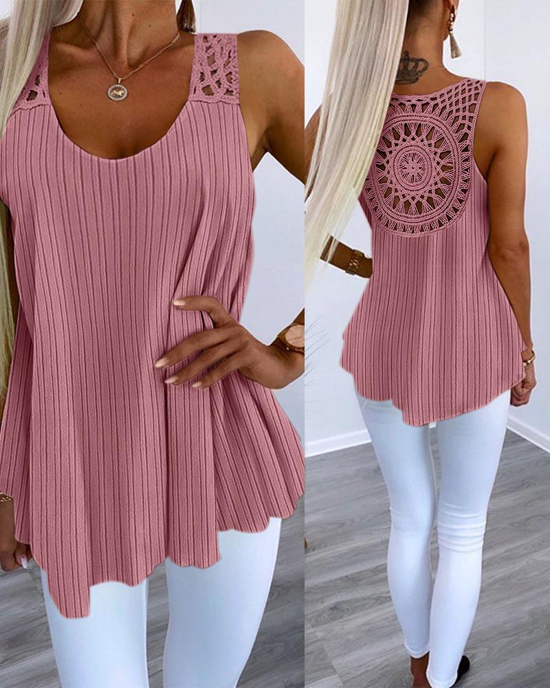 

Top sin mangas con encaje de crochet ahuecado, Pink