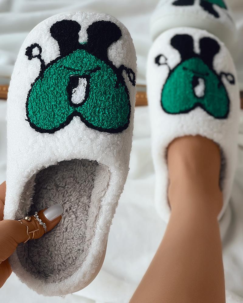 

Fuzzy Cartoon Non Slip Slippers, Green