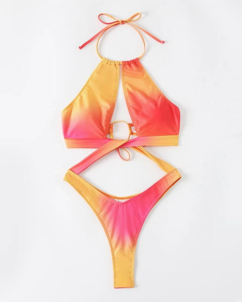 

Ombre Halter One-Piece Swimsuit With Cover Up, Multicolor