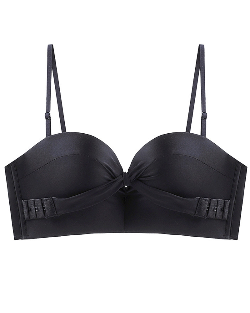 

Tied Detail Push Up Seamless Wireless Bra, Black