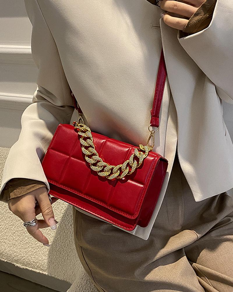 

Chain Handle Flap Satchel Bag, Red