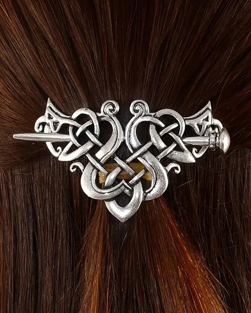 

1pcs Viking Hair Accessories Celtic Knot Hair Barrettes Antique Silver Hair Sticks Irish Hair Decor For Long Hair Jewelry Braids Hair Clip With Stick