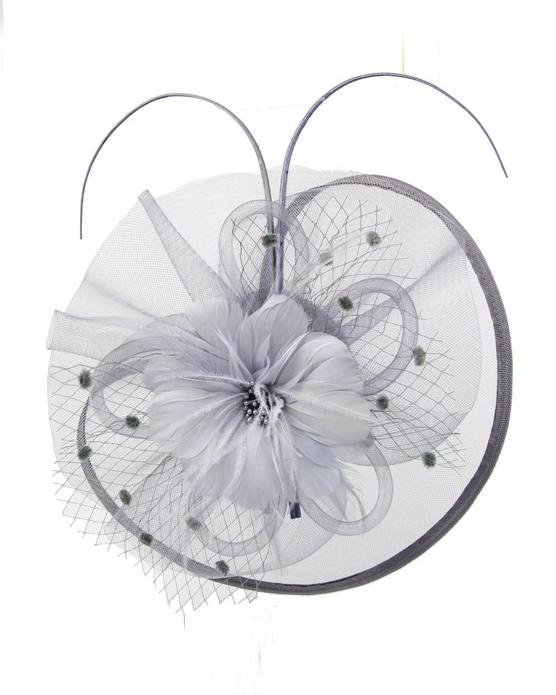 

1pc Feather Fascinator Hat Sheer Mesh Hair Clip Hairpin Hat Bridal Wedding Cocktail Tea Party Headwear, Gray