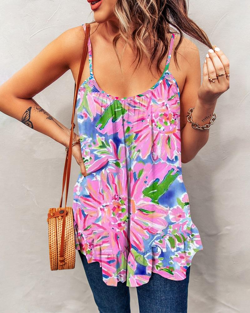 

Floral Print Scoop Neck Cami Tank Top, Pink
