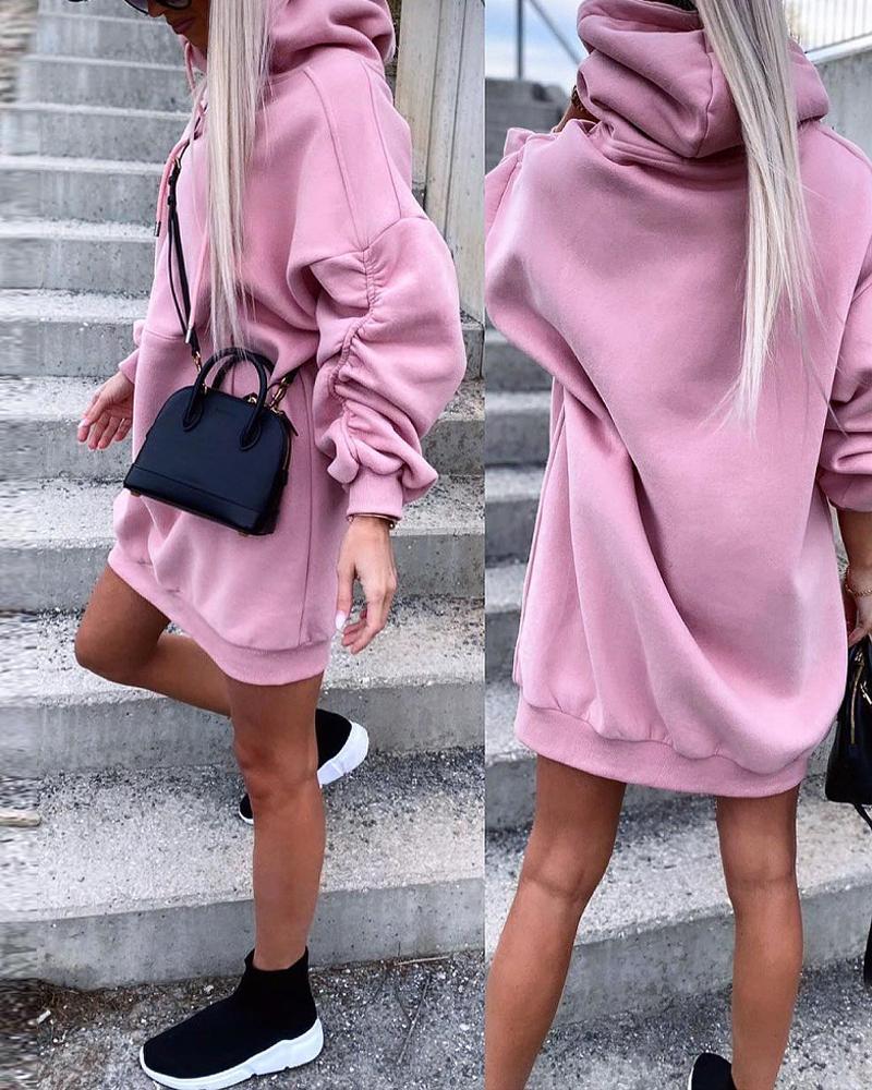 

Ruched Long Sleeve Hooded Sweatshirt Dess, Pink