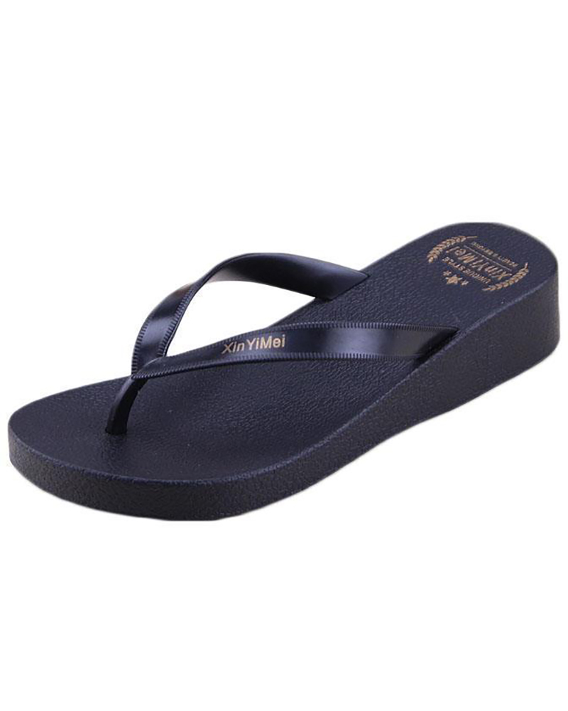 

Toe Post Non Slip Beach Wedge Flip Flops, Black