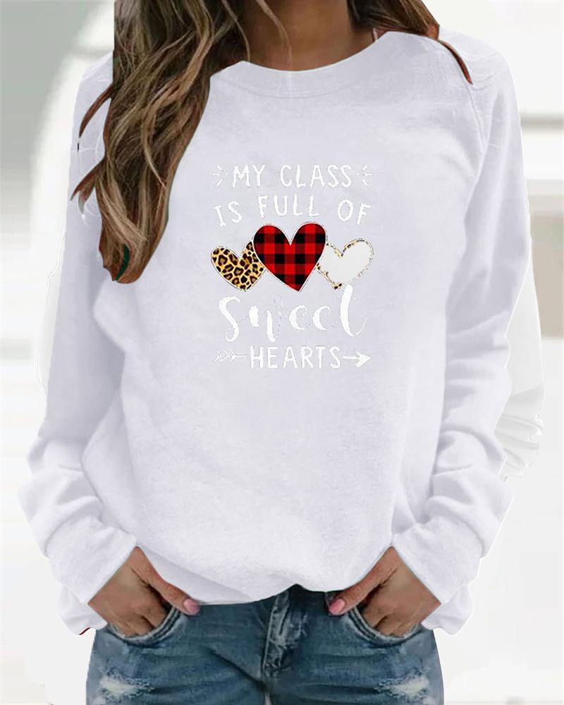 

Letter And Heart Long Sleeve Blouse, White