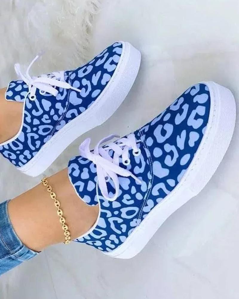 

Eyelet Lace-up Allover Print Sneakers, Blue