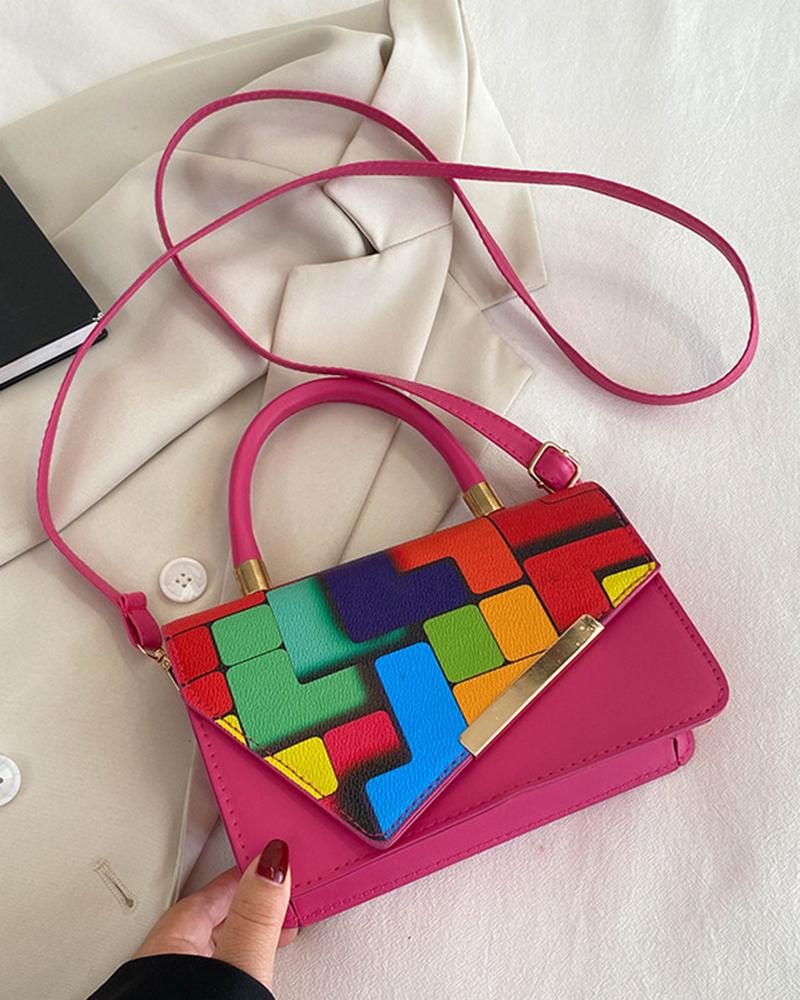 

Colorblock Top Handle Flap Satchel Bag, Hot pink