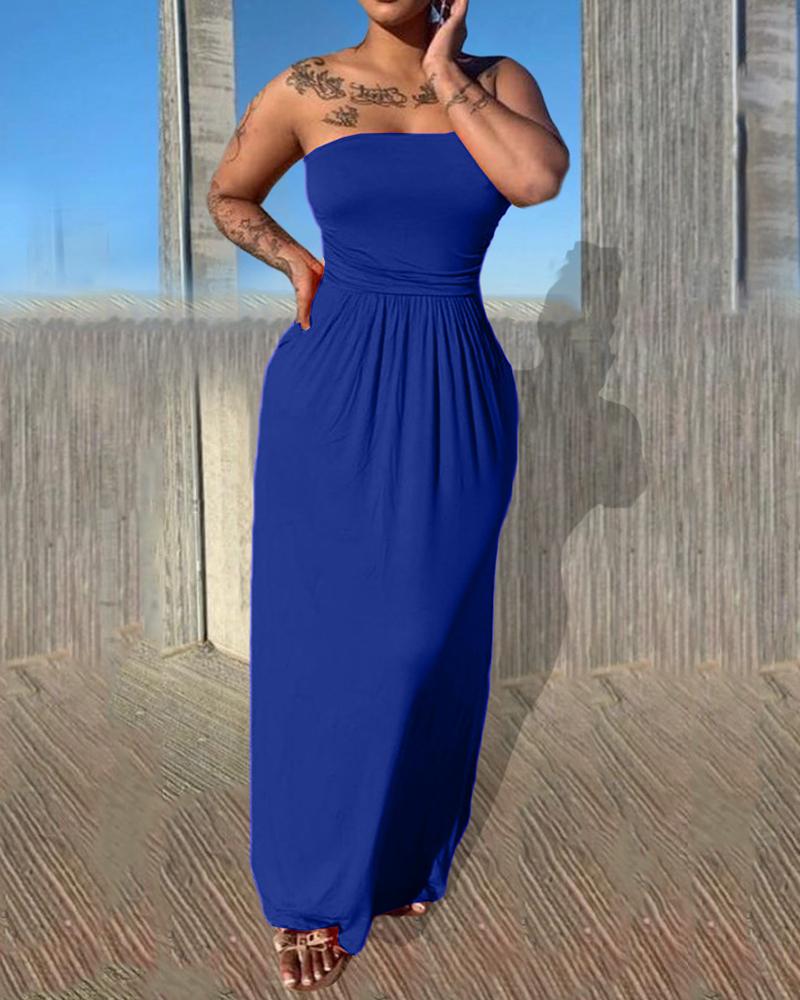 

Bandeau Ruched Sleeveelss Maxi Dress, Blue