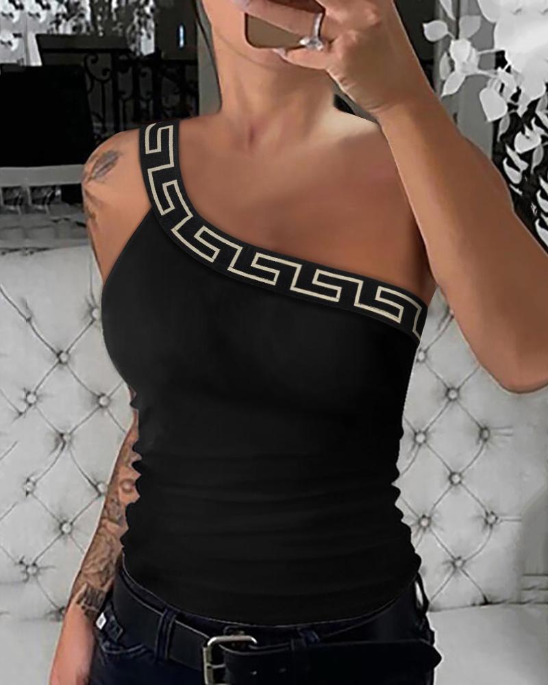 

Geo Tape Patch One Shoulder Top, Black