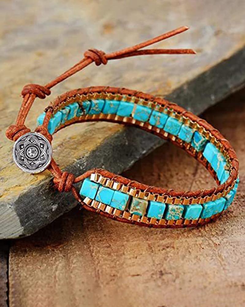 

1pc Natural Stone Braided Adjustable Strap Bracelet, Green