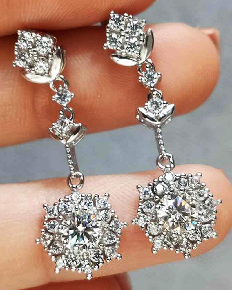 

1Pair Wedding Bridal Gift Rhinestone Decor Geometric Drop Earrings, Silver
