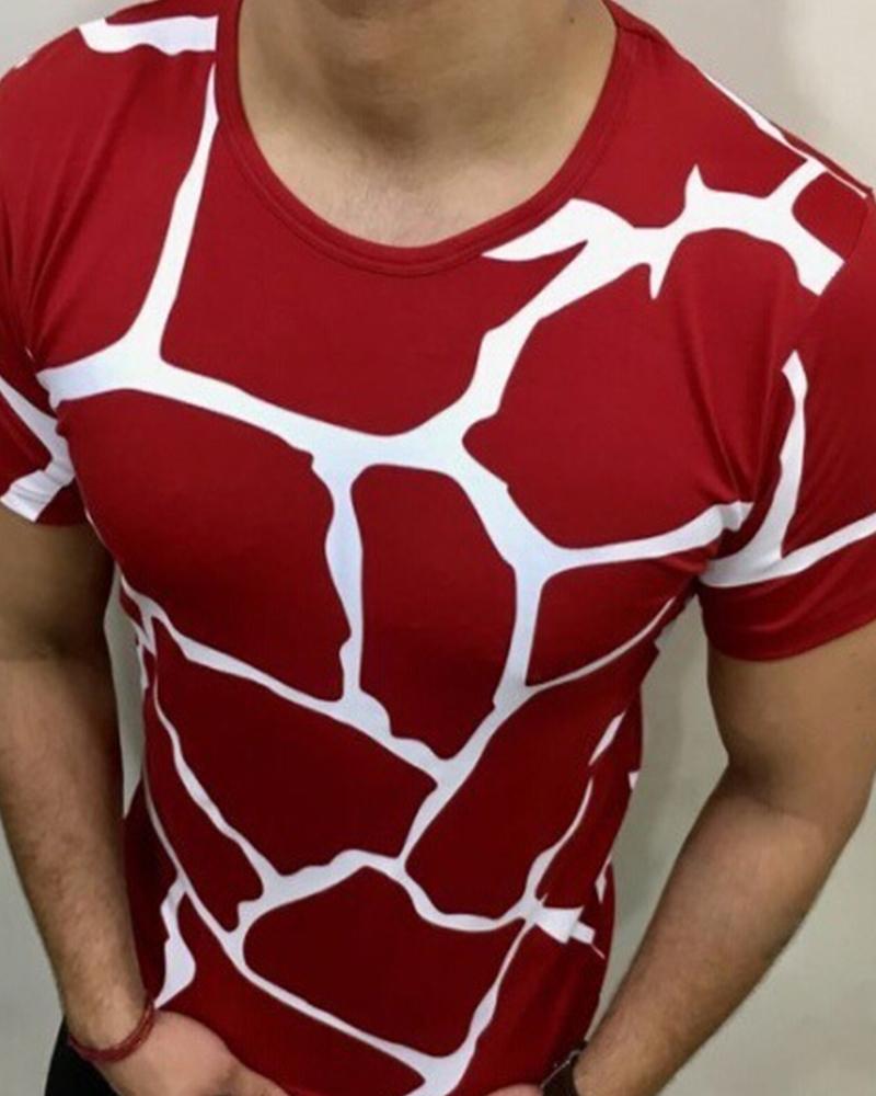 

Crack Print Short Sleeve T-shirt, Red